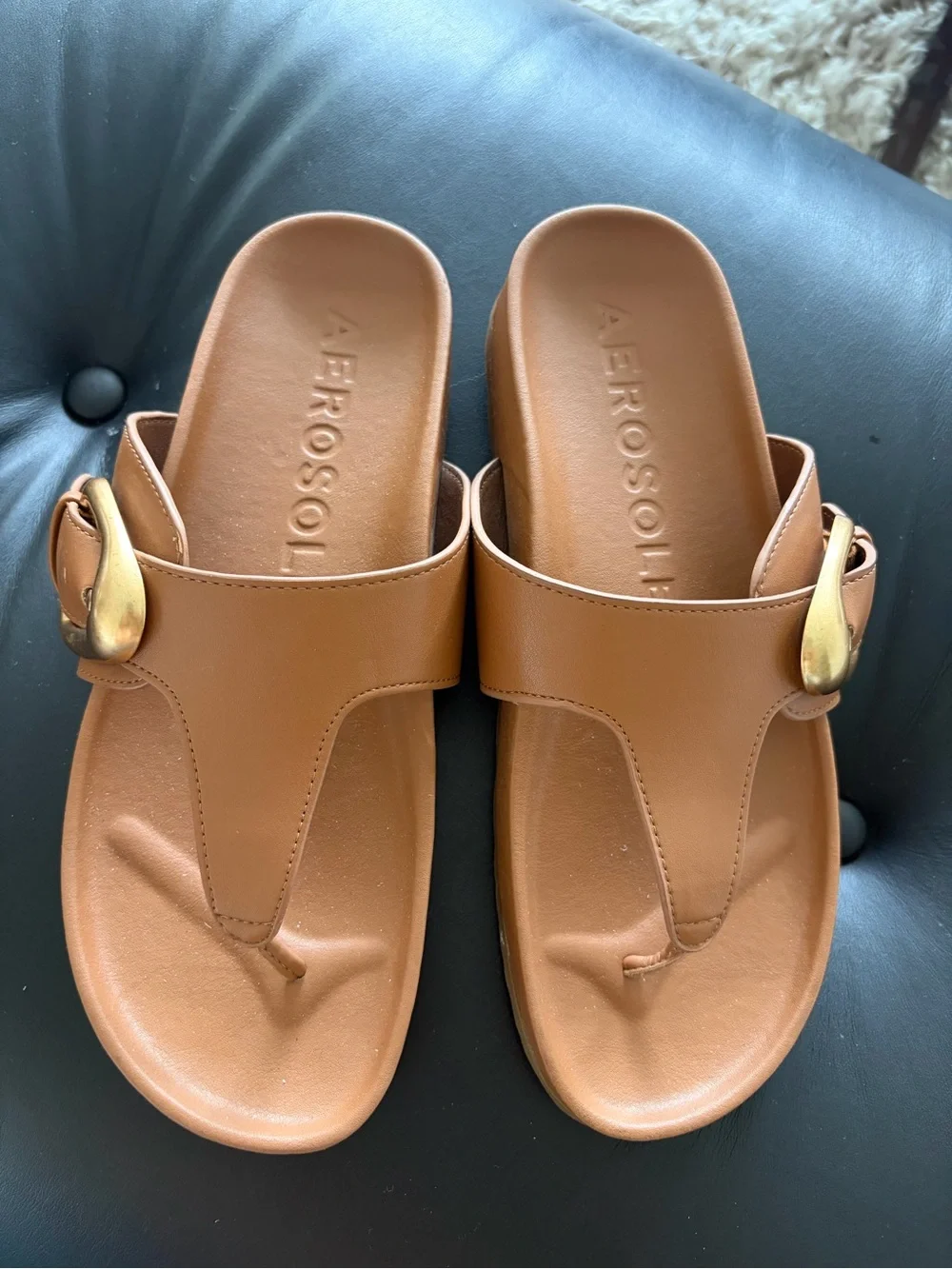 Brown  Toe-Post Sandals with Gold Buckle